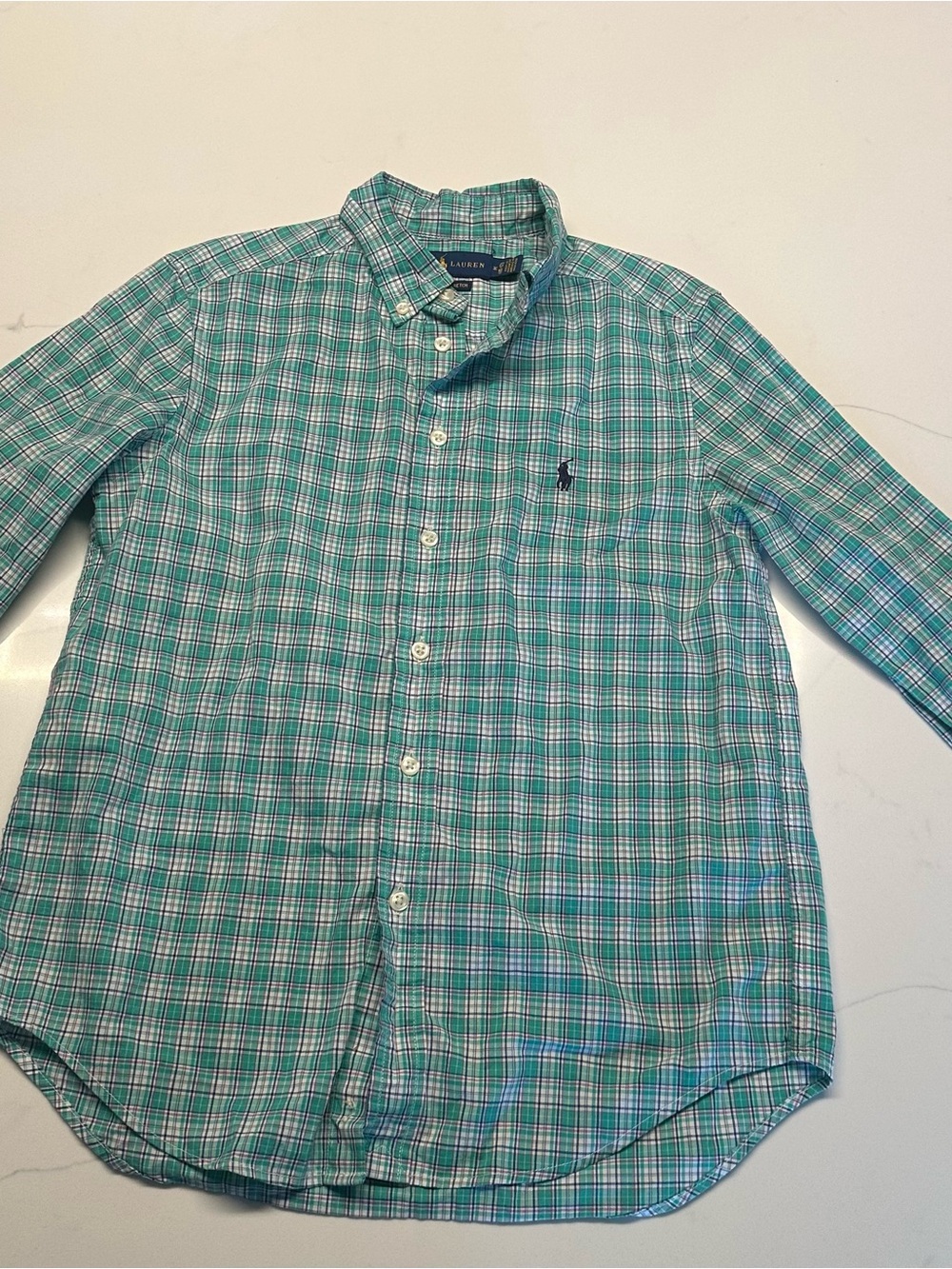 Ralph Lauren Men’s Teal and White Plaid Button-Down Shirt
